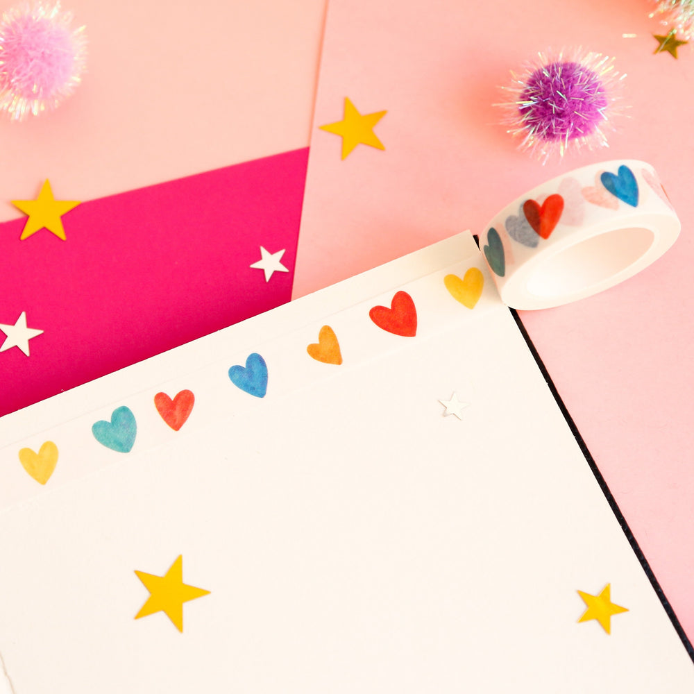 Bright Fun Watercolour Love Heart Washi Tape