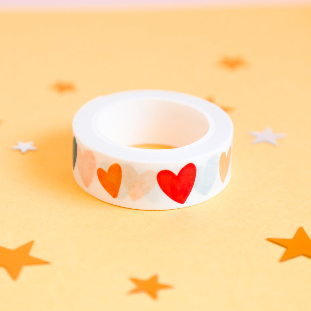 Bright Fun Watercolour Love Heart Washi Tape