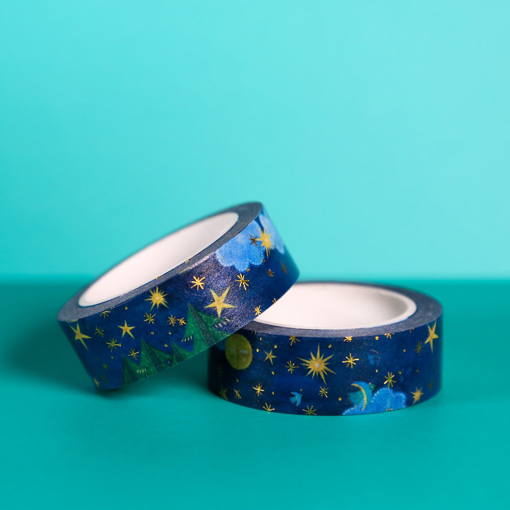 Treetops And Moonlit Skies Foil Washi Tape