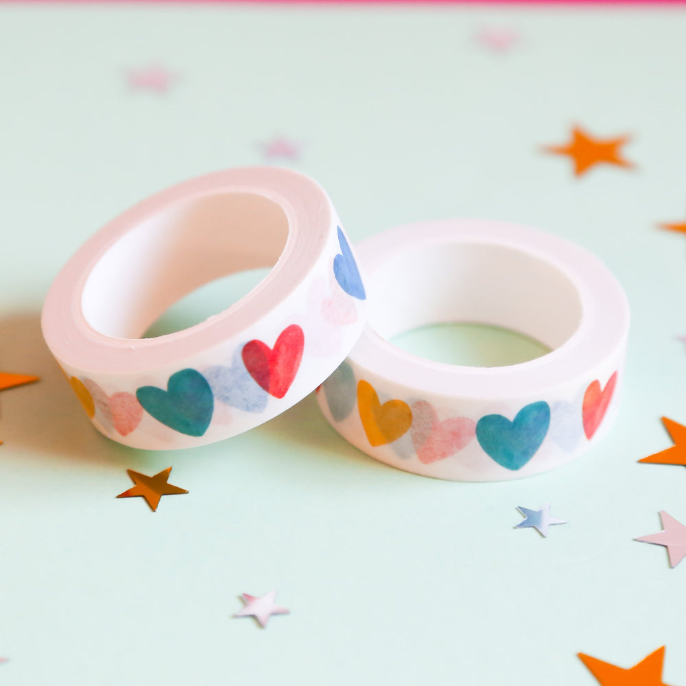 Bright Fun Watercolour Love Heart Washi Tape