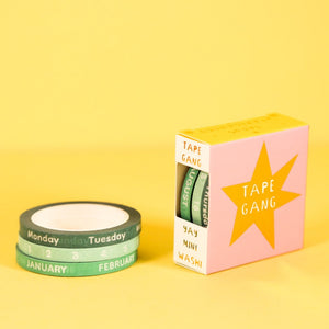 Set of 3 Mini Days Of Week, Months Of Year, and Dates Washi Green Mint Tape