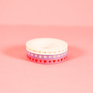 Set of 3 Mini Kawaii Daisy Heart & Star Washi Tape