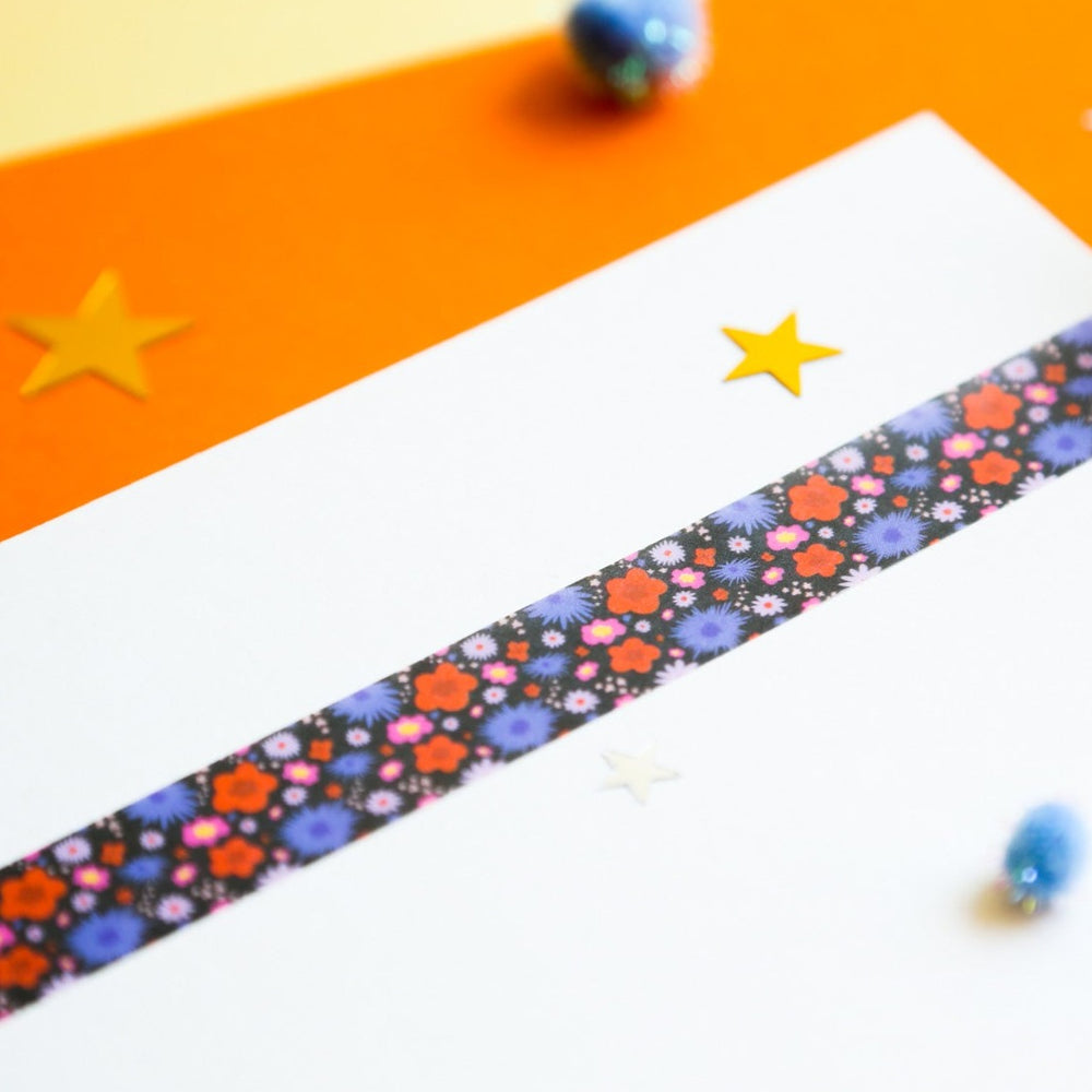 Flowers Bright At Night Floral Black Washi Tape