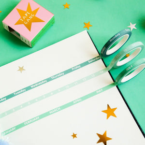 Set of 3 Mini Days Of Week, Months Of Year, and Dates Washi Green Mint Tape