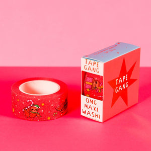 Red Cute Sleepy Snoozy Sloths Christmas Glitter Washi Tape Maxi