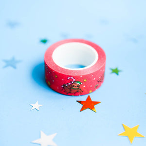 Red Cute Sleepy Snoozy Sloths Christmas Glitter Washi Tape Maxi