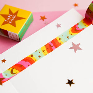 Pastel Rainbow Waves Squiggle Gold Foil Star Moon Washi Tape