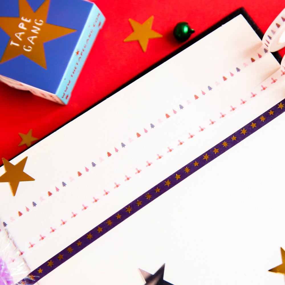 Mini set of 3 Happy Holly-days Christmas Foil Star Tree Holly Washi Tape