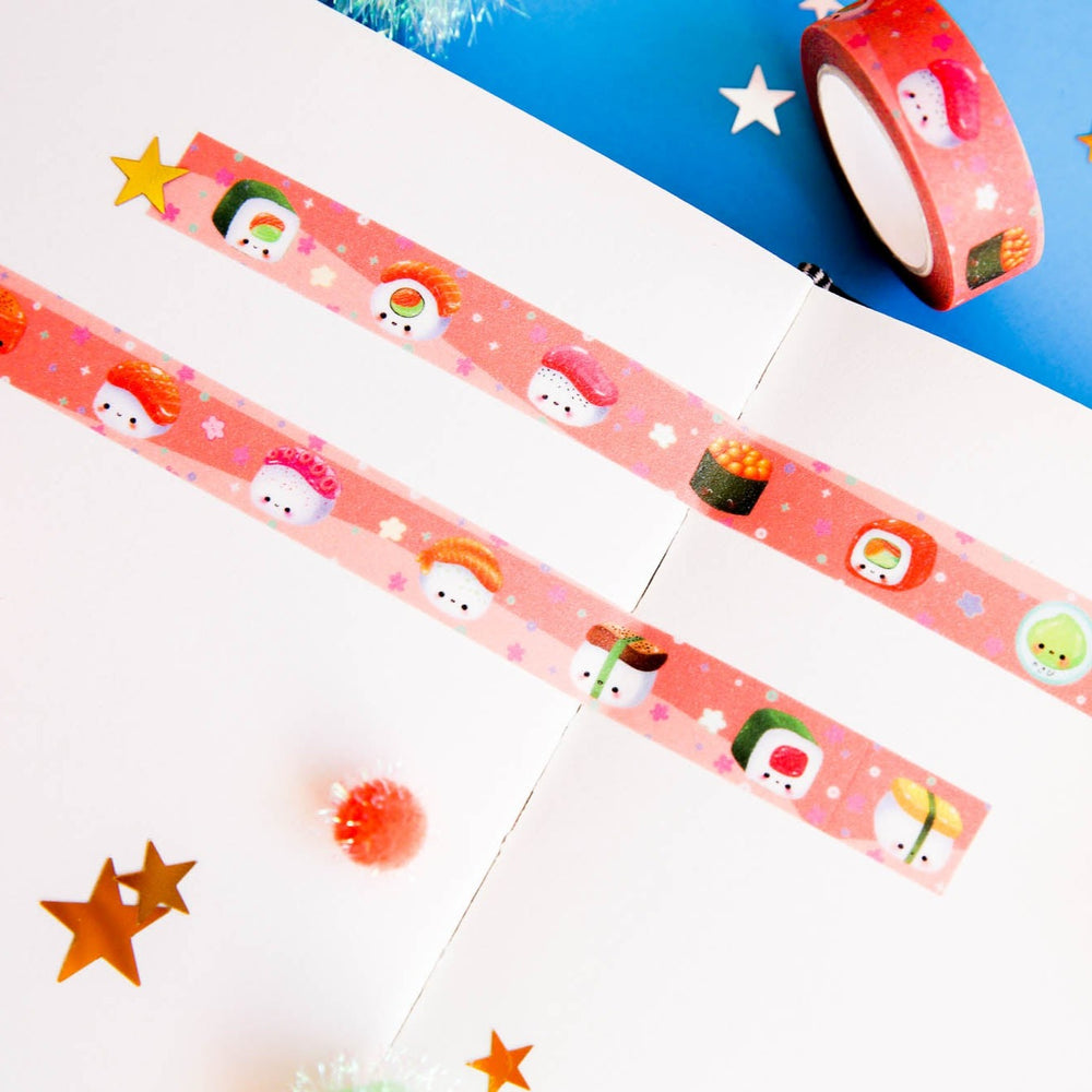 Kawaii Sushi Fwends Glitter Doodle Star Flower Dot Washi Tape