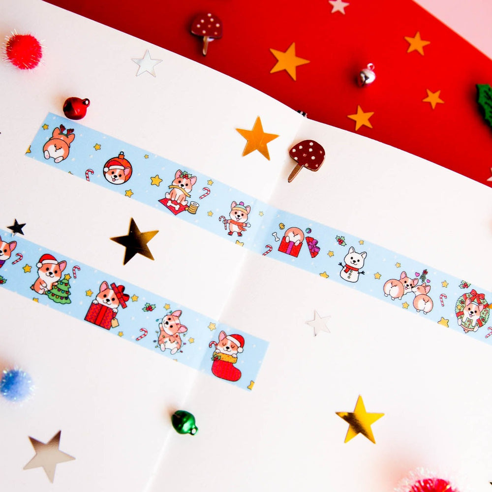 Blue Super Cute Corgeous Boop Dog Corgi Corgis Christmas Glitter Washi Tape Maxi